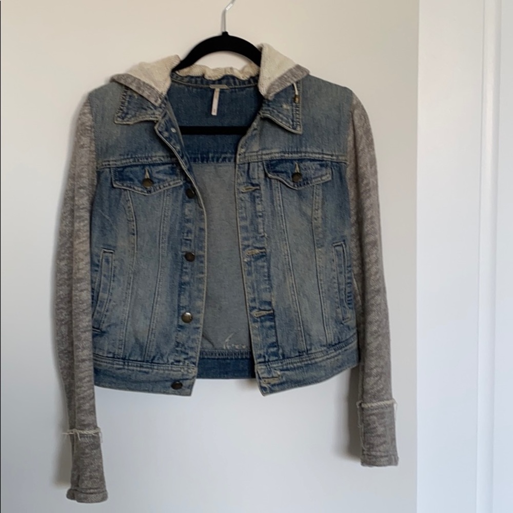 Free People Knit Hoodie Denim Jacket